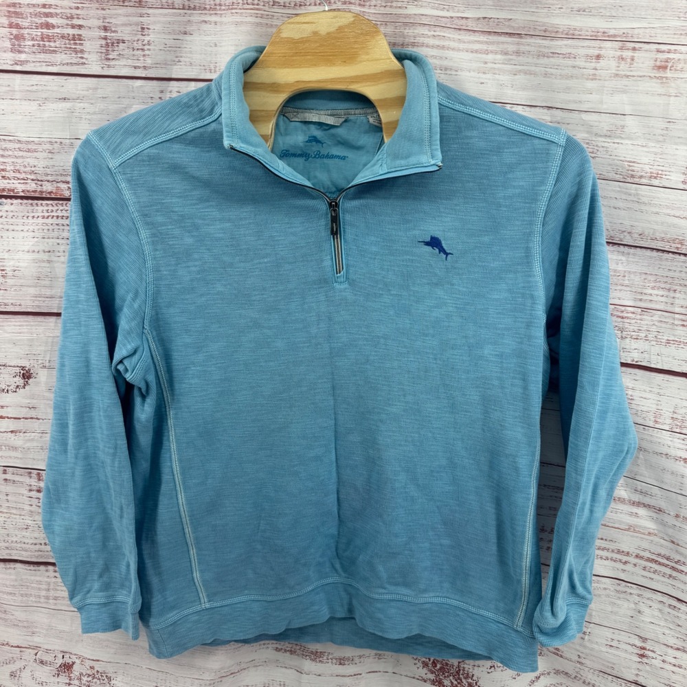 Tommy Bahama Sweater Mens XL Slub Knit Quarter Zip Pullover Pima Cotton Blend